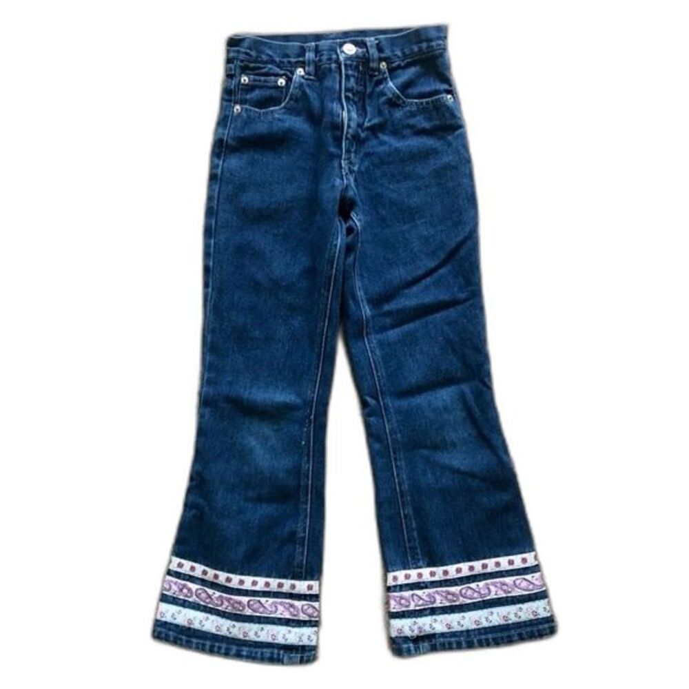 Vintage Y2K Northern Getaway Girl' Flare Leg Jeans Boho Ribbon Size 8 Girly